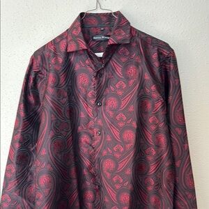 Men's Barry Wang Black and Red Paisley Silk Dress Shirt